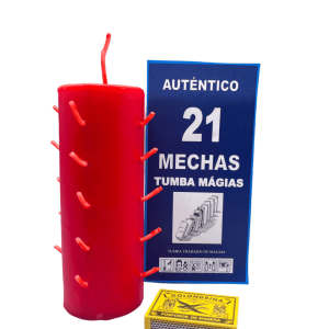 Velón 21 mechas rojo